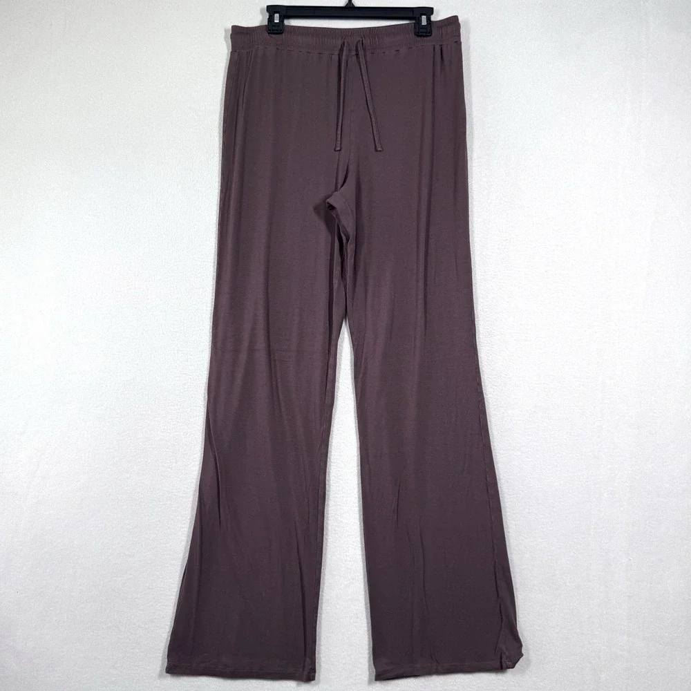 Nuuds Pants Womens Large Pajama Lounge Wide Leg Coffee Brown Lightweight Stretch